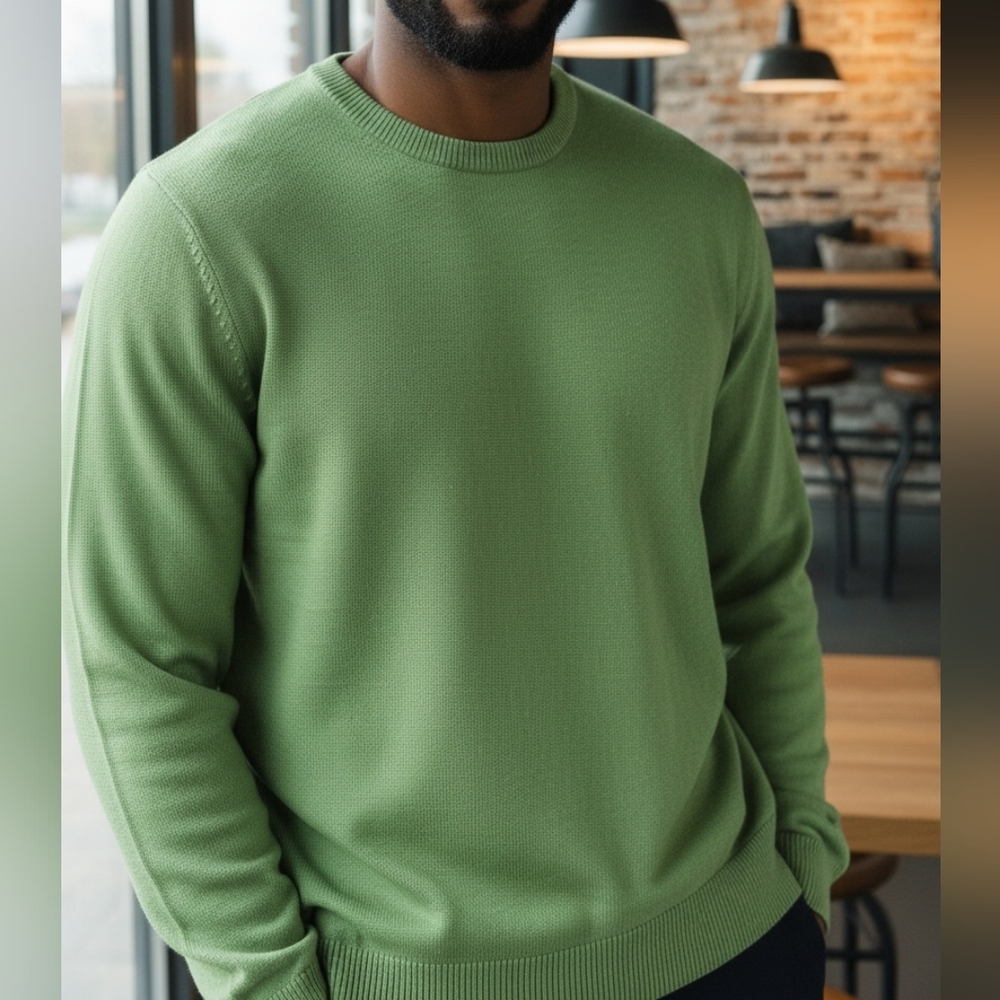 PAUL FREDRICK | Silk Cashmere Light Green Ribbed Crewneck Luxury‎ Sweater | XL
